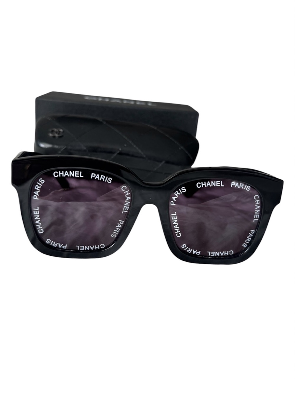 CHANEL Black Square 'Chanel Paris' Sunglasses with Dark Lenses - Picture 2 of 7